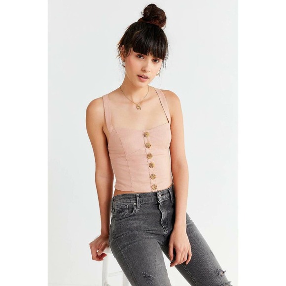 NWOT URBAN OUTFITTERS MABEL BUTTON-DOWN LINEN TANK TOP, sz S - Picture 2 of 5